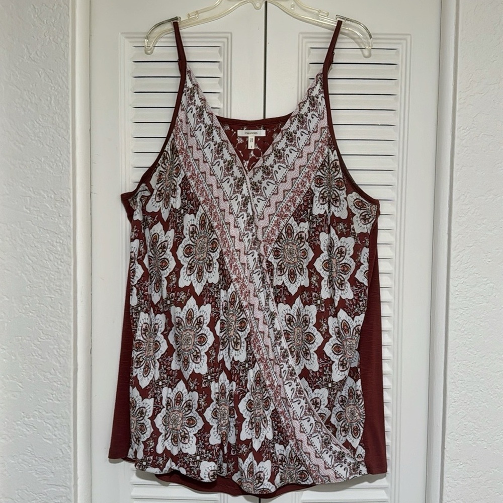 Red Pattern Faux Wrap Tank Top